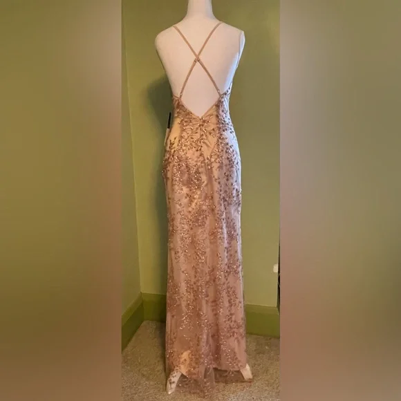 *PROM* Lulu's Blush Pink Embellished Satin Maxi Dress with Front Slit - Picture 3 of 9